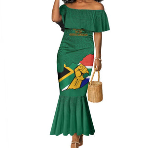 Personalised South Africa Mermaid Dress African Pattern Happy Freedom Day Green Version