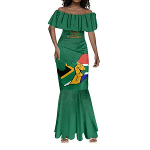 Personalised South Africa Mermaid Dress African Pattern Happy Freedom Day Green Version