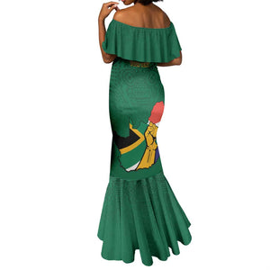 Personalised South Africa Mermaid Dress African Pattern Happy Freedom Day Green Version