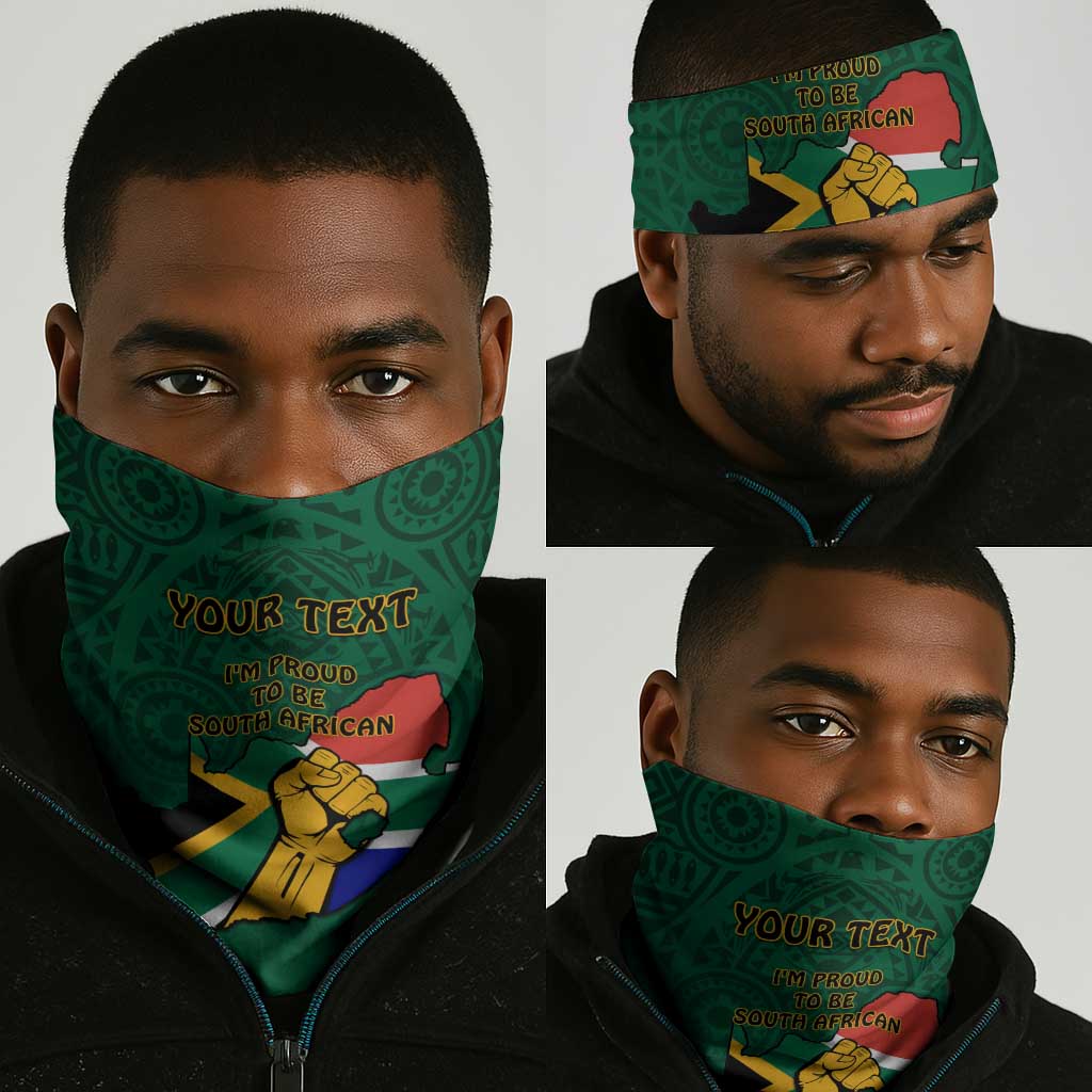 Personalised South Africa Neck Gaiter African Pattern Happy Freedom Day Green Version LT14