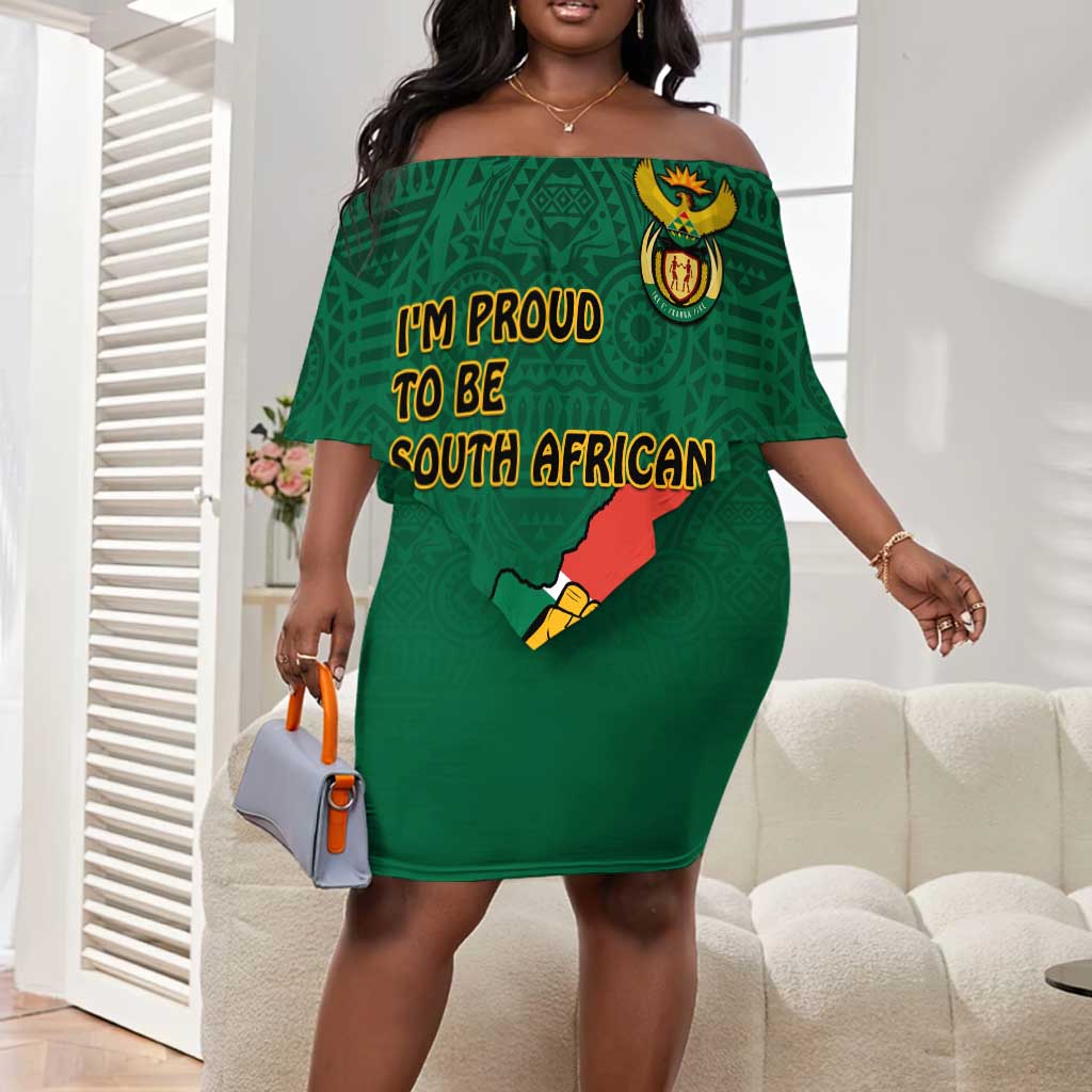 Personalised South Africa Off Shoulder Short Dress African Pattern Happy Freedom Day Green Version