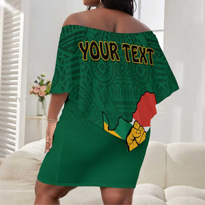 Personalised South Africa Off Shoulder Short Dress African Pattern Happy Freedom Day Green Version