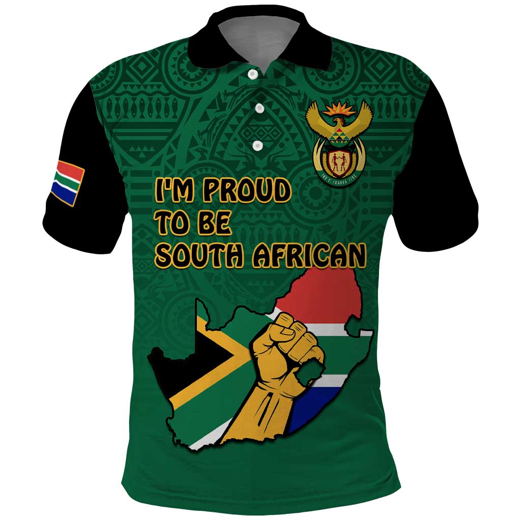 Personalised South Africa Polo Shirt African Pattern Happy Freedom Day Green Version