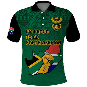 Personalised South Africa Polo Shirt African Pattern Happy Freedom Day Green Version