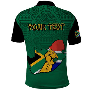 Personalised South Africa Polo Shirt African Pattern Happy Freedom Day Green Version