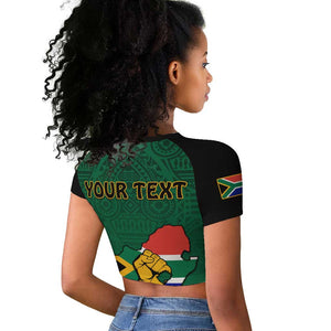 Personalised South Africa Raglan Cropped T shirt African Pattern Happy Freedom Day Green Version