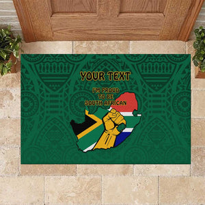 Personalised South Africa Rubber Doormat African Pattern Happy Freedom Day Green Version