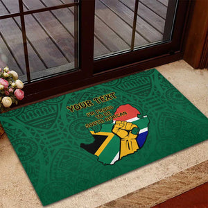 Personalised South Africa Rubber Doormat African Pattern Happy Freedom Day Green Version