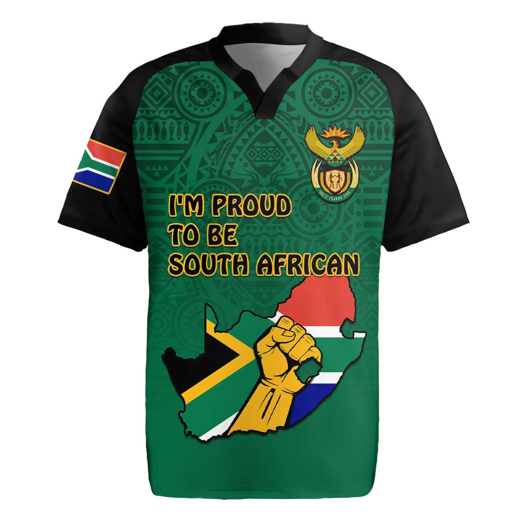 Personalised South Africa Rugby Jersey African Pattern Happy Freedom Day Green Version