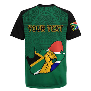 Personalised South Africa Rugby Jersey African Pattern Happy Freedom Day Green Version