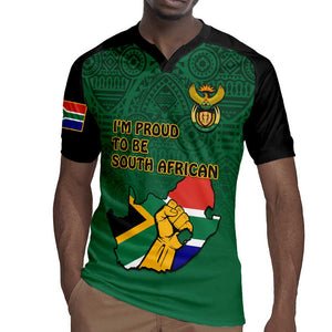 Personalised South Africa Rugby Jersey African Pattern Happy Freedom Day Green Version