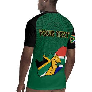 Personalised South Africa Rugby Jersey African Pattern Happy Freedom Day Green Version