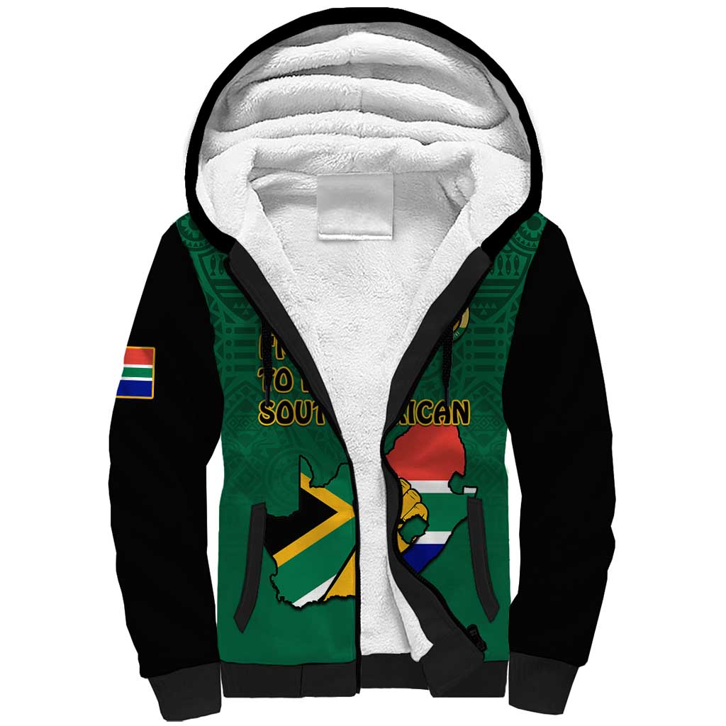 Personalised South Africa Sherpa Hoodie African Pattern Happy Freedom Day Green Version