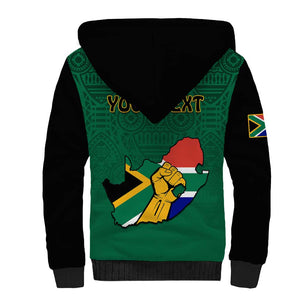 Personalised South Africa Sherpa Hoodie African Pattern Happy Freedom Day Green Version