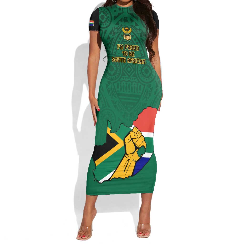 Personalised South Africa Short Sleeve Bodycon Dress African Pattern Happy Freedom Day Green Version