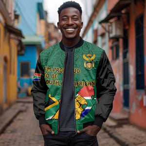 Personalised South Africa Sleeve Zip Bomber Jacket African Pattern Happy Freedom Day Green Version