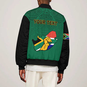 Personalised South Africa Sleeve Zip Bomber Jacket African Pattern Happy Freedom Day Green Version