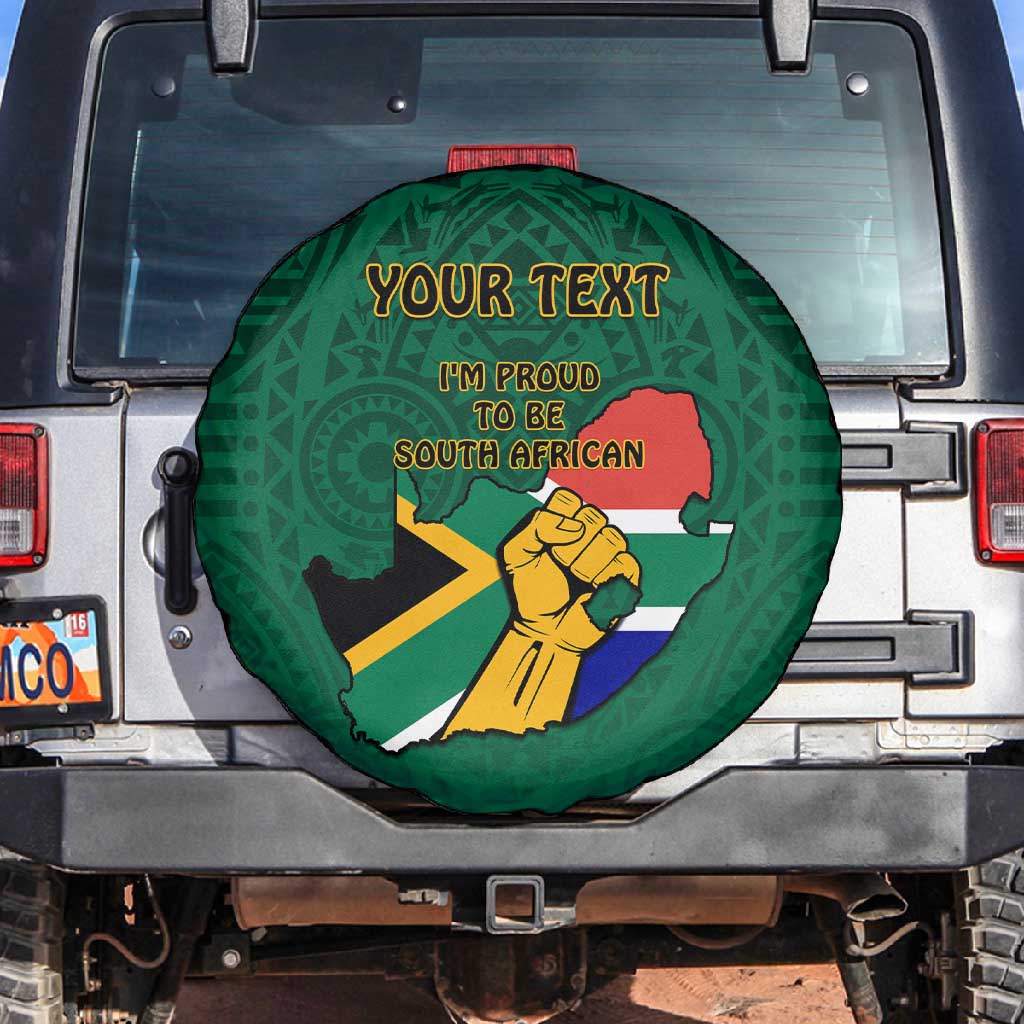 Personalised South Africa Spare Tire Cover African Pattern Happy Freedom Day Green Version