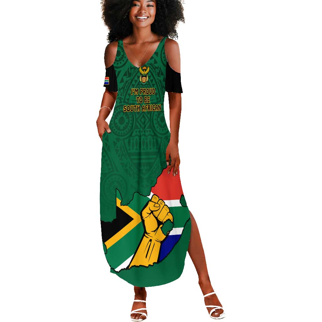 Personalised South Africa Summer Maxi Dress African Pattern Happy Freedom Day Green Version