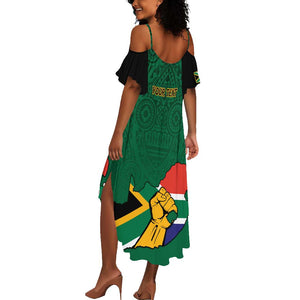 Personalised South Africa Summer Maxi Dress African Pattern Happy Freedom Day Green Version