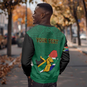 Personalised South Africa Sweatshirt African Pattern Happy Freedom Day Green Version