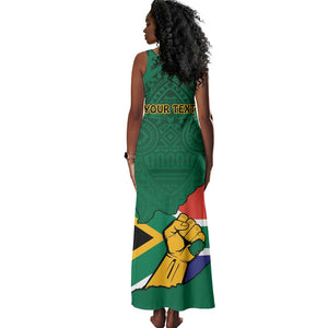 Personalised South Africa Tank Maxi Dress African Pattern Happy Freedom Day Green Version