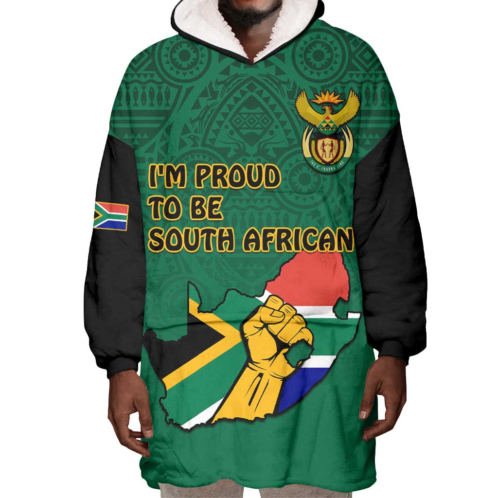 Personalised South Africa Wearable Blanket Hoodie African Pattern Happy Freedom Day Green Version