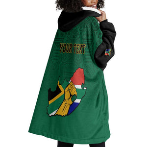 Personalised South Africa Wearable Blanket Hoodie African Pattern Happy Freedom Day Green Version