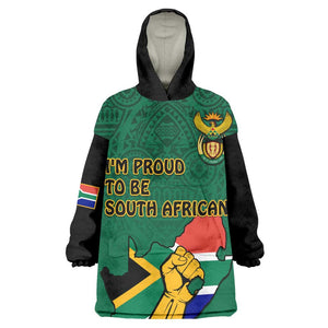 Personalised South Africa Wearable Blanket Hoodie African Pattern Happy Freedom Day Green Version