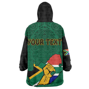 Personalised South Africa Wearable Blanket Hoodie African Pattern Happy Freedom Day Green Version