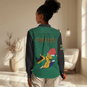 Personalised South Africa Women Casual Shirt African Pattern Happy Freedom Day Green Version