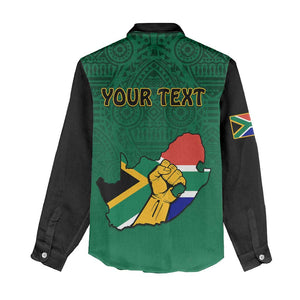 Personalised South Africa Women Casual Shirt African Pattern Happy Freedom Day Green Version