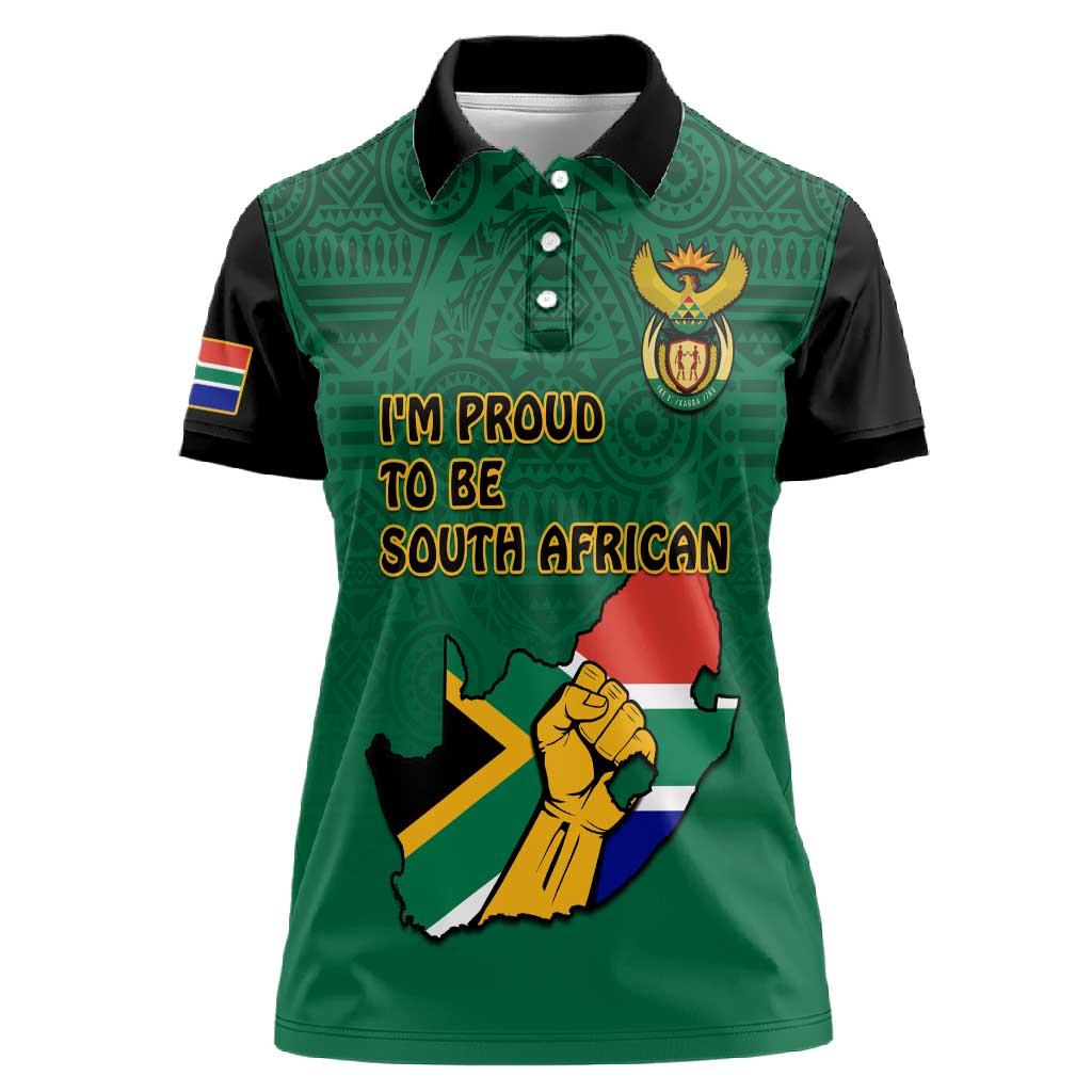 Personalised South Africa Women Polo Shirt African Pattern Happy Freedom Day Green Version