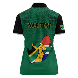 Personalised South Africa Women Polo Shirt African Pattern Happy Freedom Day Green Version