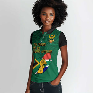 Personalised South Africa Women Polo Shirt African Pattern Happy Freedom Day Green Version