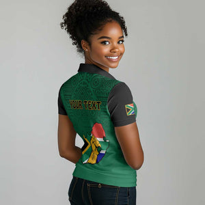 Personalised South Africa Women Polo Shirt African Pattern Happy Freedom Day Green Version