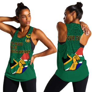 Personalised South Africa Women Racerback Tank African Pattern Happy Freedom Day Green Version