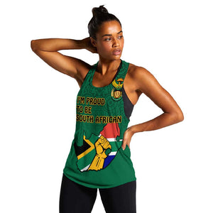 Personalised South Africa Women Racerback Tank African Pattern Happy Freedom Day Green Version