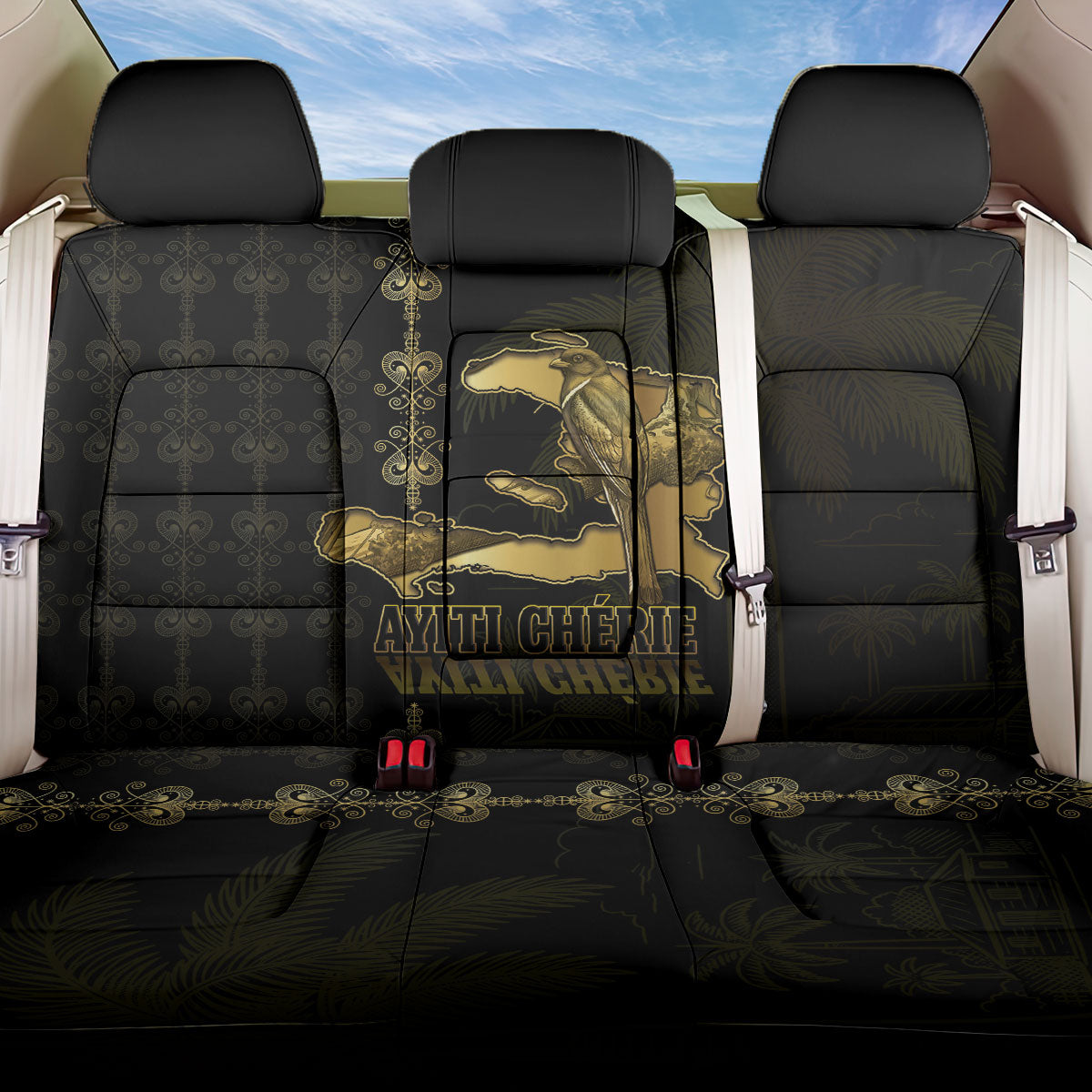 Afro-Haitians Ayiti Cherie Back Car Seat Cover Haiti Map Kanson Wouj Veve Vodou
