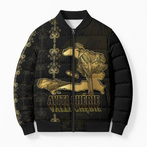 Afro-Haitians Ayiti Cherie Bomber Puffer Jacket Haiti Map Kanson Wouj Veve Vodou