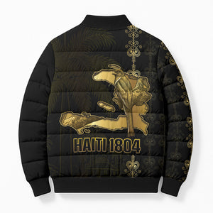 Afro-Haitians Ayiti Cherie Bomber Puffer Jacket Haiti Map Kanson Wouj Veve Vodou