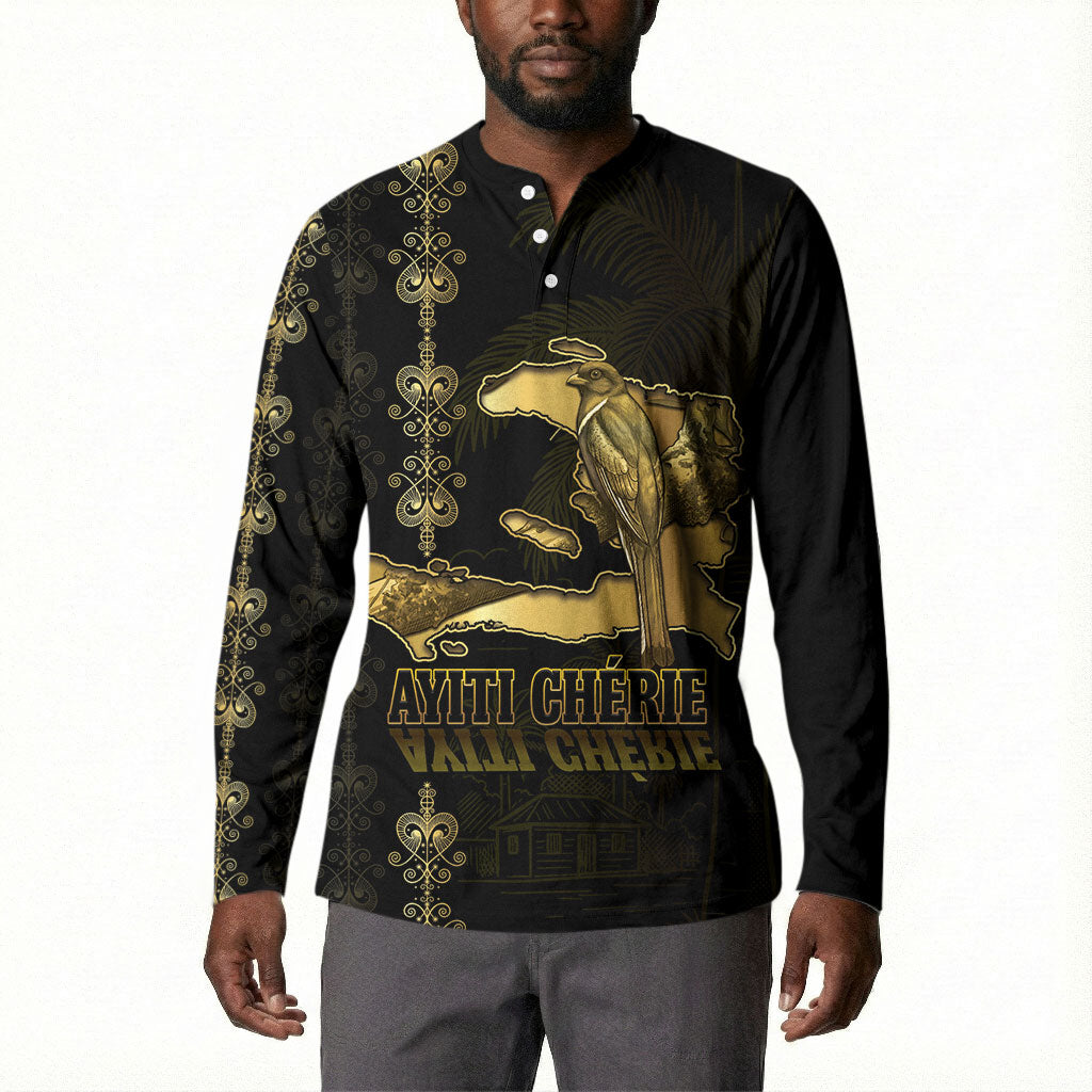 Afro-Haitians Ayiti Cherie Button Sweatshirt Haiti Map Kanson Wouj Veve Vodou