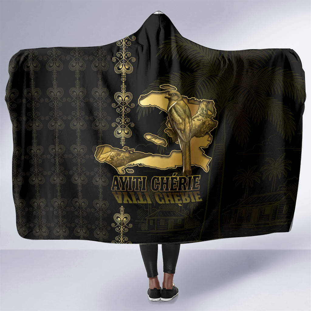 Afro-Haitians Ayiti Cherie Hooded Blanket Haiti Map Kanson Wouj Veve Vodou