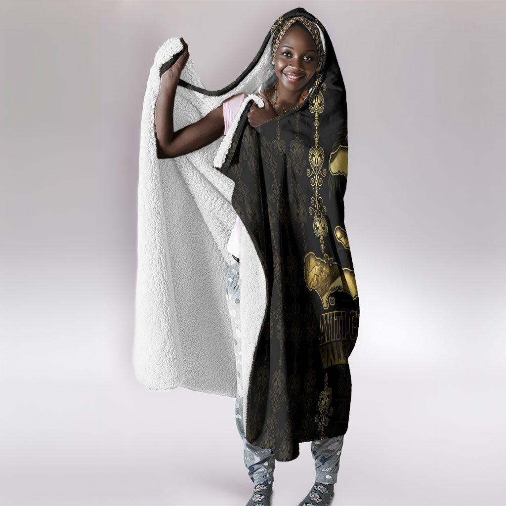 Afro-Haitians Ayiti Cherie Hooded Blanket Haiti Map Kanson Wouj Veve Vodou