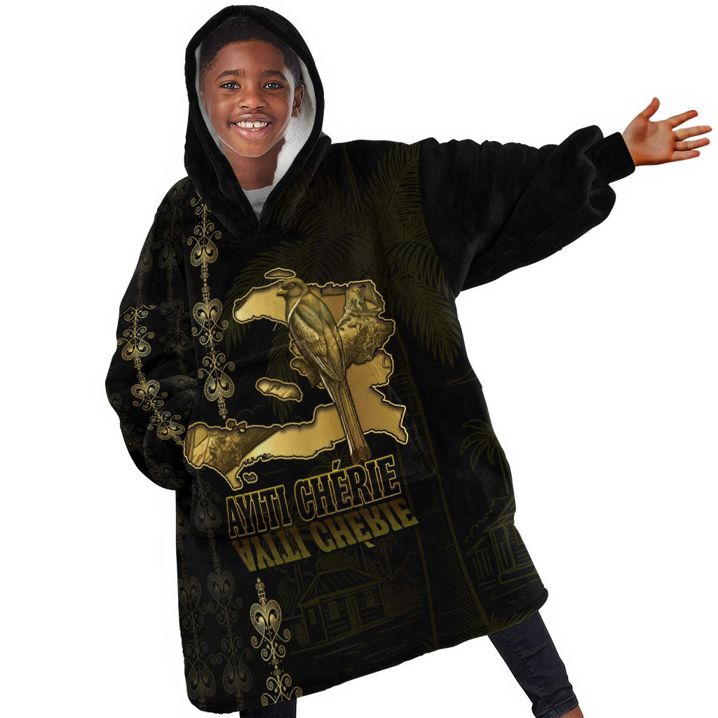 Afro-Haitians Ayiti Cherie Kid Wearable Blanket Hoodie Haiti Map Kanson Wouj Veve Vodou
