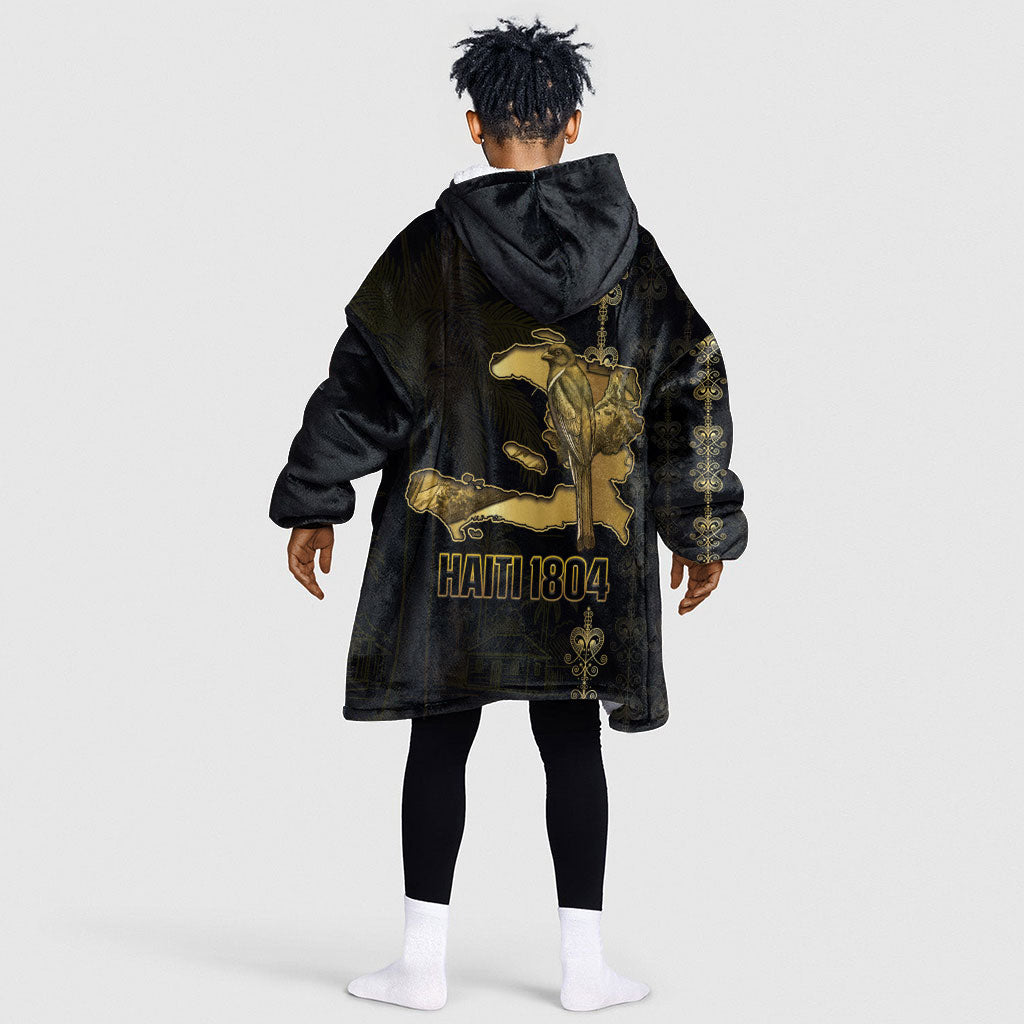 Afro-Haitians Ayiti Cherie Kid Wearable Blanket Hoodie Haiti Map Kanson Wouj Veve Vodou