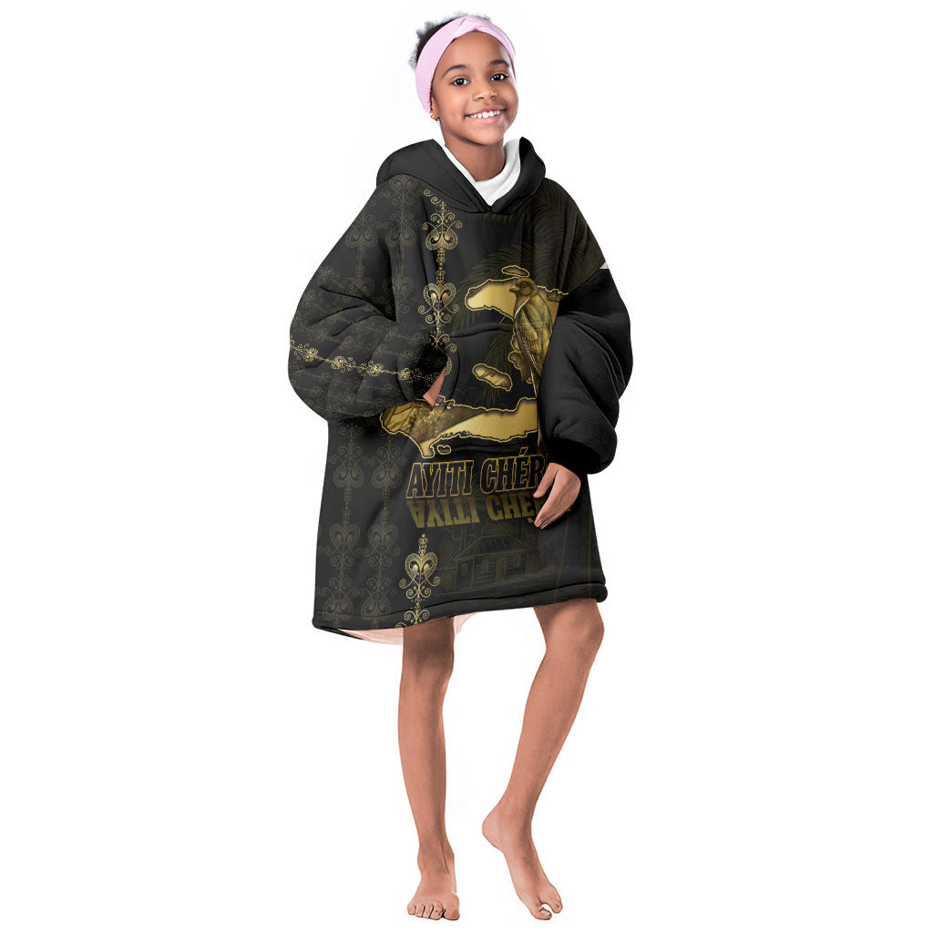 Afro-Haitians Ayiti Cherie Kid Wearable Blanket Hoodie Haiti Map Kanson Wouj Veve Vodou