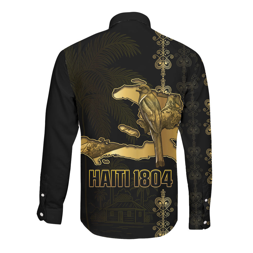 Afro-Haitians Ayiti Cherie Long Sleeve Button Shirt Haiti Map Kanson Wouj Veve Vodou
