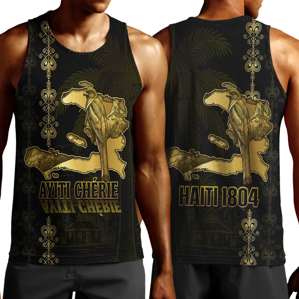 Afro-Haitians Ayiti Cherie Men Tank Top Haiti Map Kanson Wouj Veve Vodou