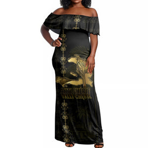 Afro-Haitians Ayiti Cherie Off Shoulder Maxi Dress Haiti Map Kanson Wouj Veve Vodou